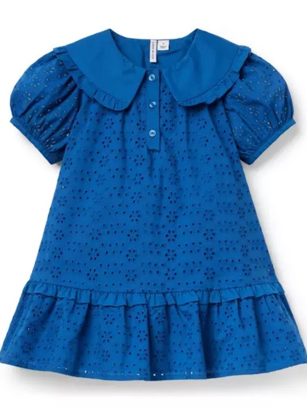 Janie & Jack Girls Blue Eyelet Cotton Dress with Peter Pan Collar w/headband